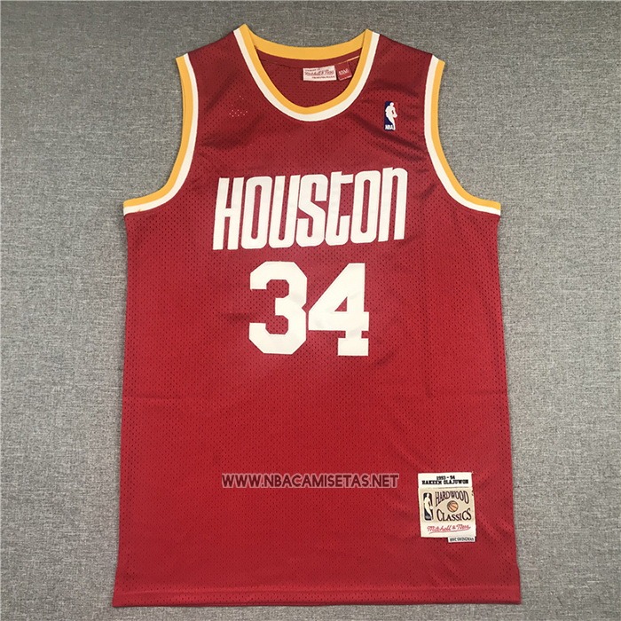 Camiseta Houston Rockets Hakeem Olajuwon NO 34 Mitchell & Ness 1993-94 Rojo
